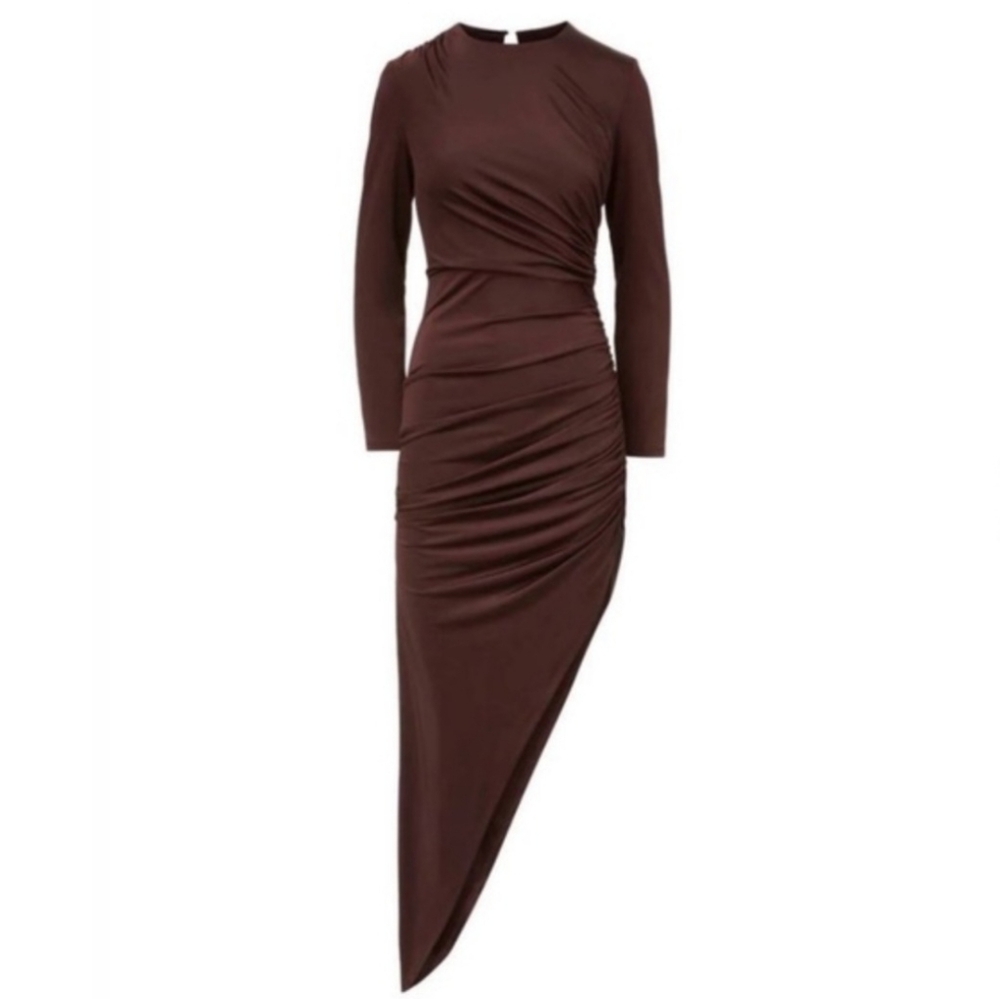Veronica Beard Tristana Midi Dress Ruched Asymmetric Oxblood Size 16 NWT $498 - Picture 15 of 16